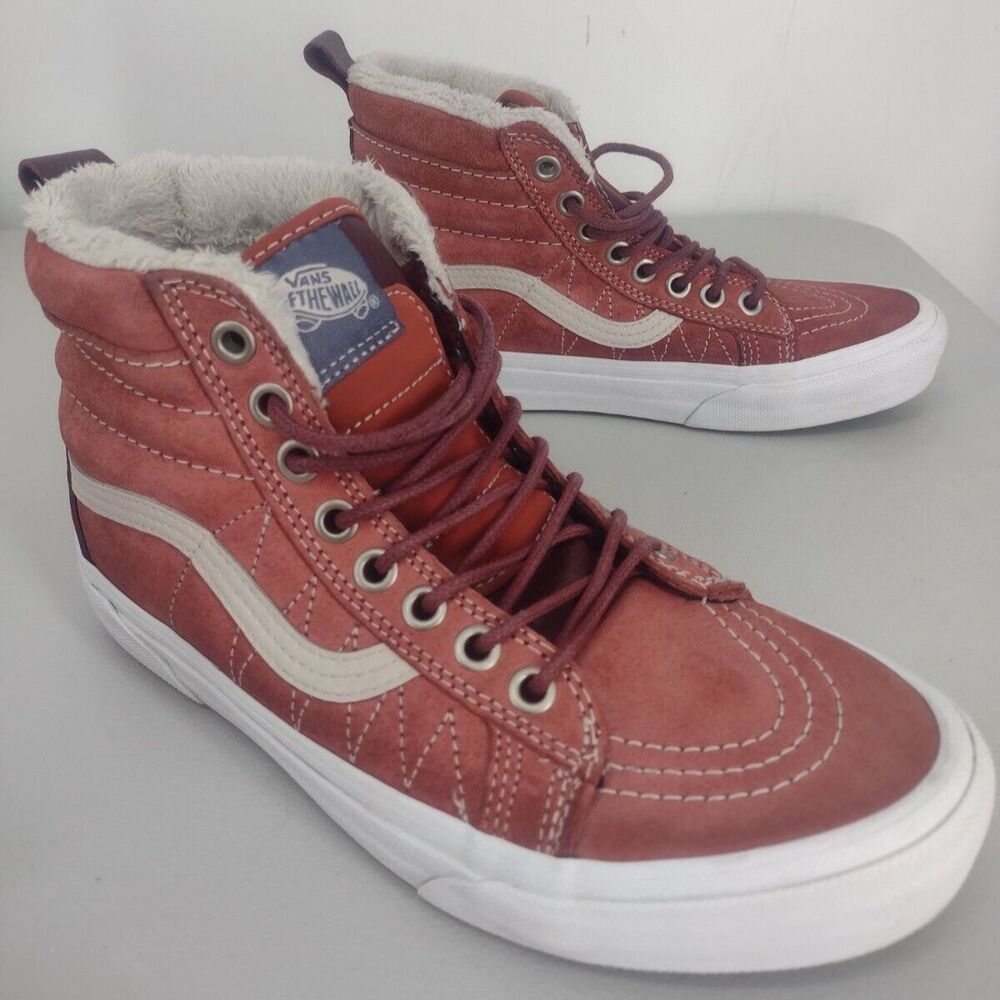 Vans Sk8 Scotchgard Burgundy Rose High Top Faux Fur Outdoor Shoe Women 7 Men 5.5